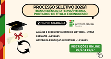 IFTO Araguaína abre vagas para transferência, portador de diploma e reingresso