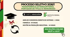 IFTO Araguaína abre vagas para transferência, portador de diploma e reingresso