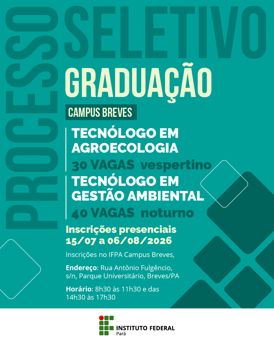 IFPA Campus Breves oferta vagas em Gestão Ambiental e Agroecologia