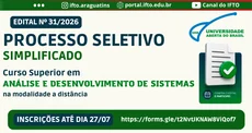IFTO abre 100 vagas para curso de Análise e Desenvolvimento de Sistemas
