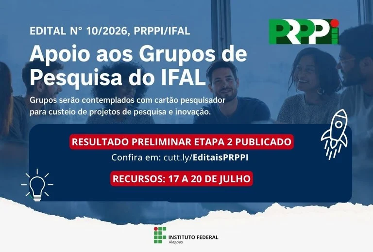 Ifal divulga resultado preliminar de auxílio para grupos de pesquisa