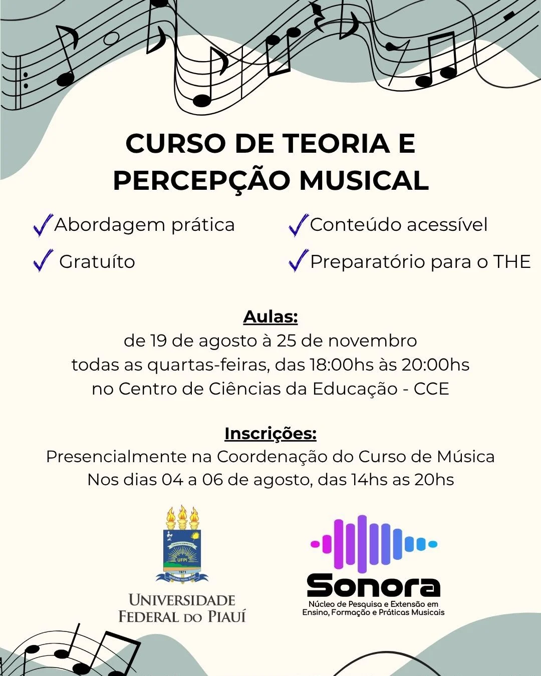 UFPI oferece curso gratuito de teoria e percepção musical