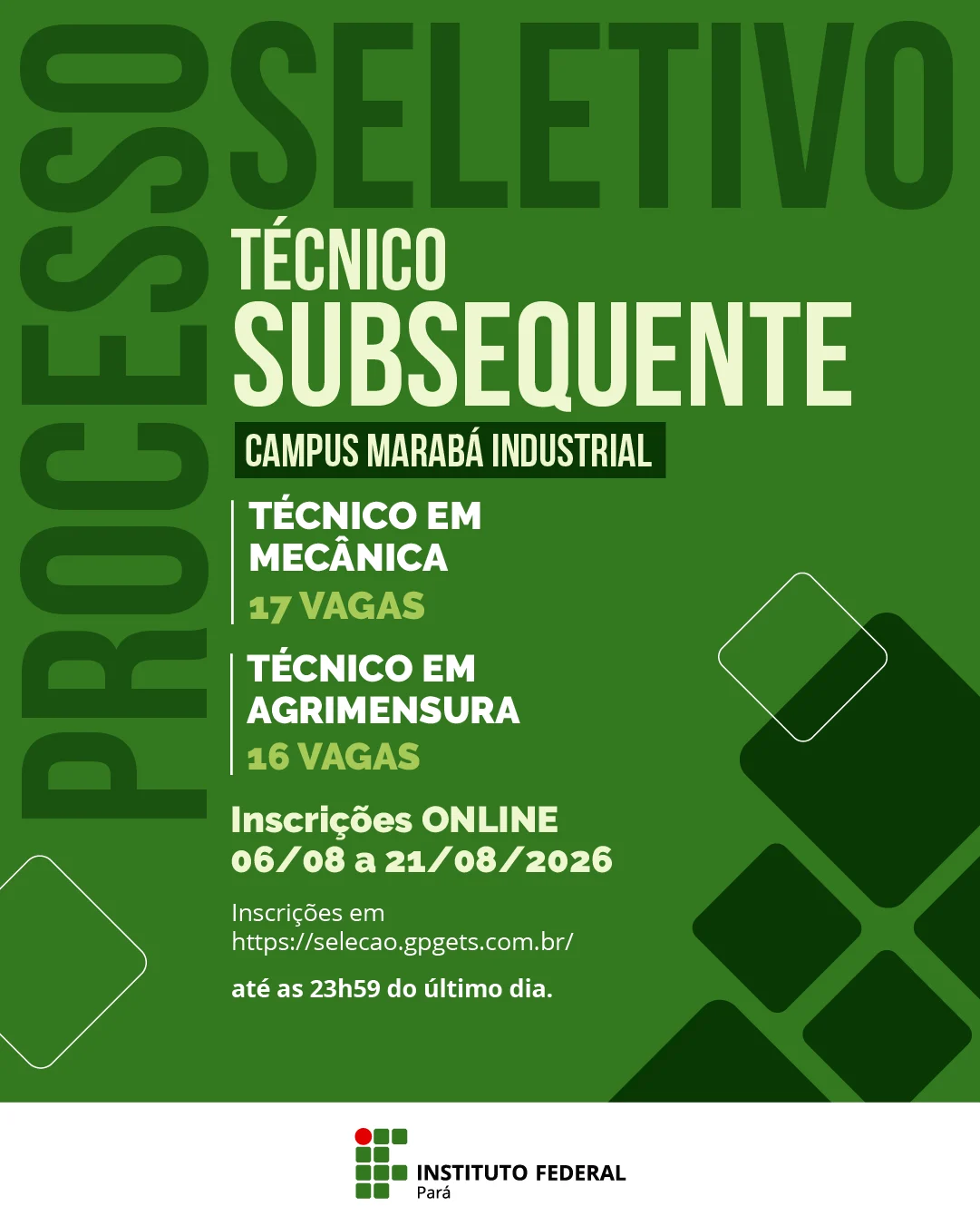 IFPA – Vagas remanescentes para cursos técnicos no Campus Marabá Industrial
