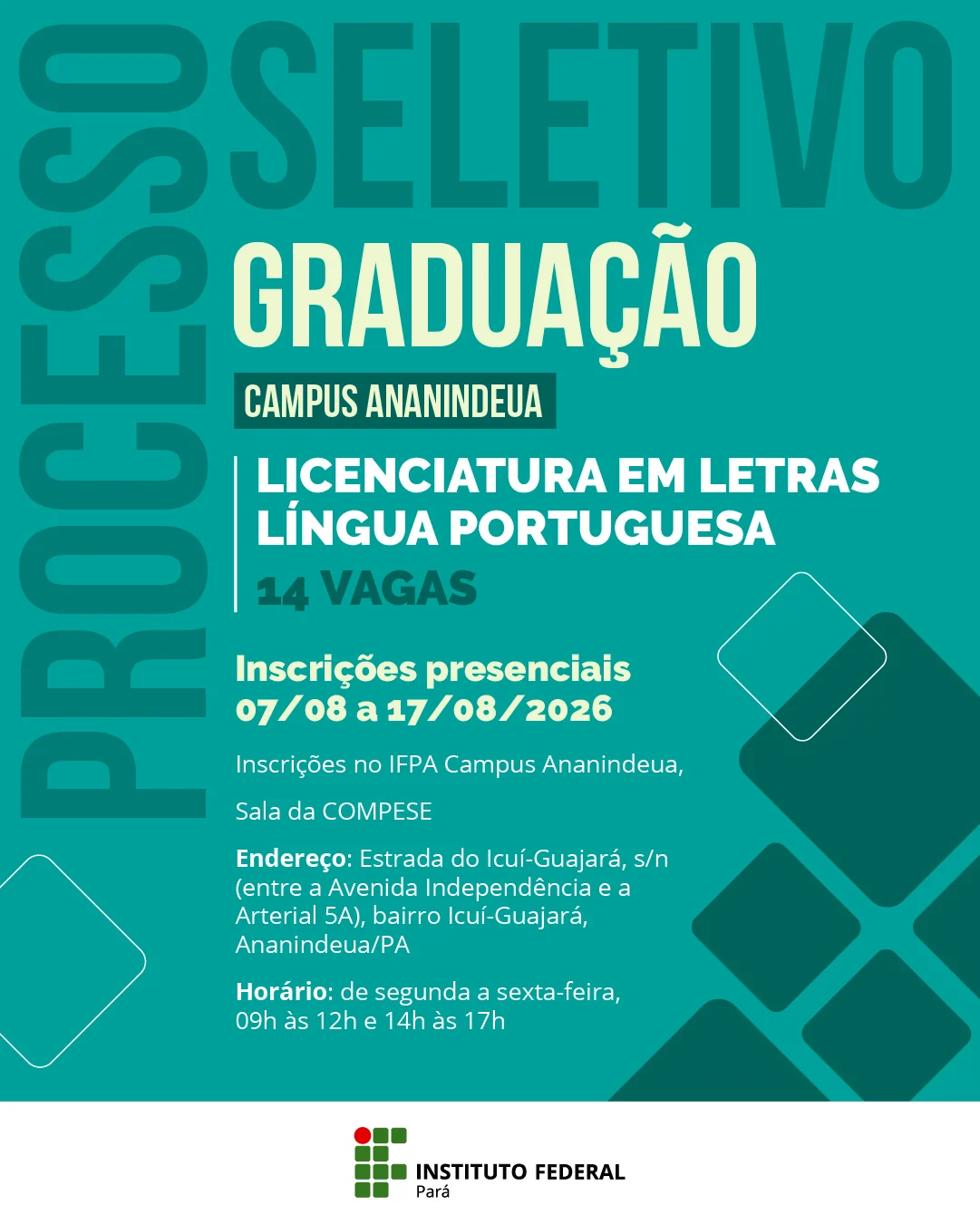 IFPA – Vagas remanescentes abertas para Licenciatura em Letras