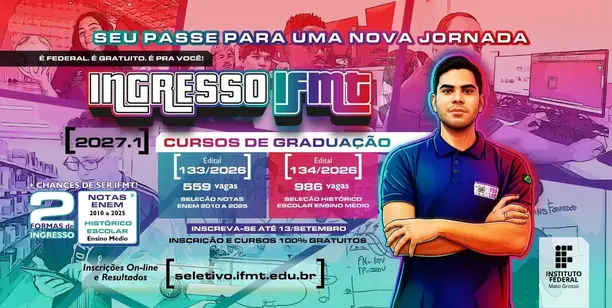 IFMT – Instituto abre 1.544 vagas para graduações presenciais em 2027